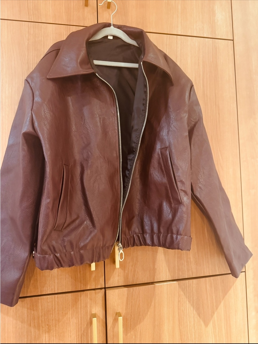 Zara Burgundy Faux Leather Bomber Jacket – New